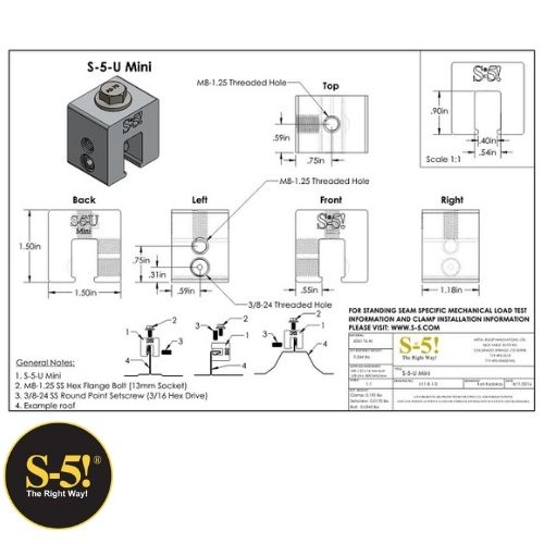 S-5! S-5-U Mini Clamp for Standing Seam Metal Roof